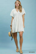 Umgee Jacquard Puff Sleeve Mini Dress - Desert Sunday