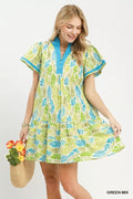 Umgee Leaf Print Flutter Sleeve Tiered Mini Dress - Desert Sunday