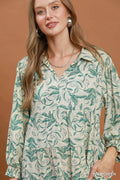 Umgee Linen Botanical Print Tiered Midi Dress - Desert Sunday