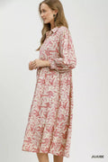 Umgee Linen Botanical Print Tiered Midi Dress - Desert Sunday