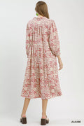 Umgee Linen Botanical Print Tiered Midi Dress - Desert Sunday