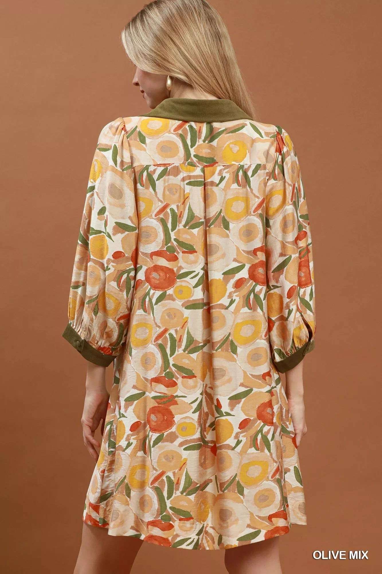 Umgee Mix Floral Contrast Trim Shift Mini Dress - Desert Sunday