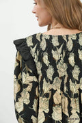 Umgee Mix Floral Print Smocked Ruffle Detail Flowy Dress - Desert Sunday
