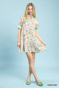 Umgee Mix Floral Ruffle Collar Tiered Babydoll Dress - Desert Sunday