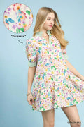 Umgee Mix Floral Ruffle Collar Tiered Babydoll Dress - Desert Sunday