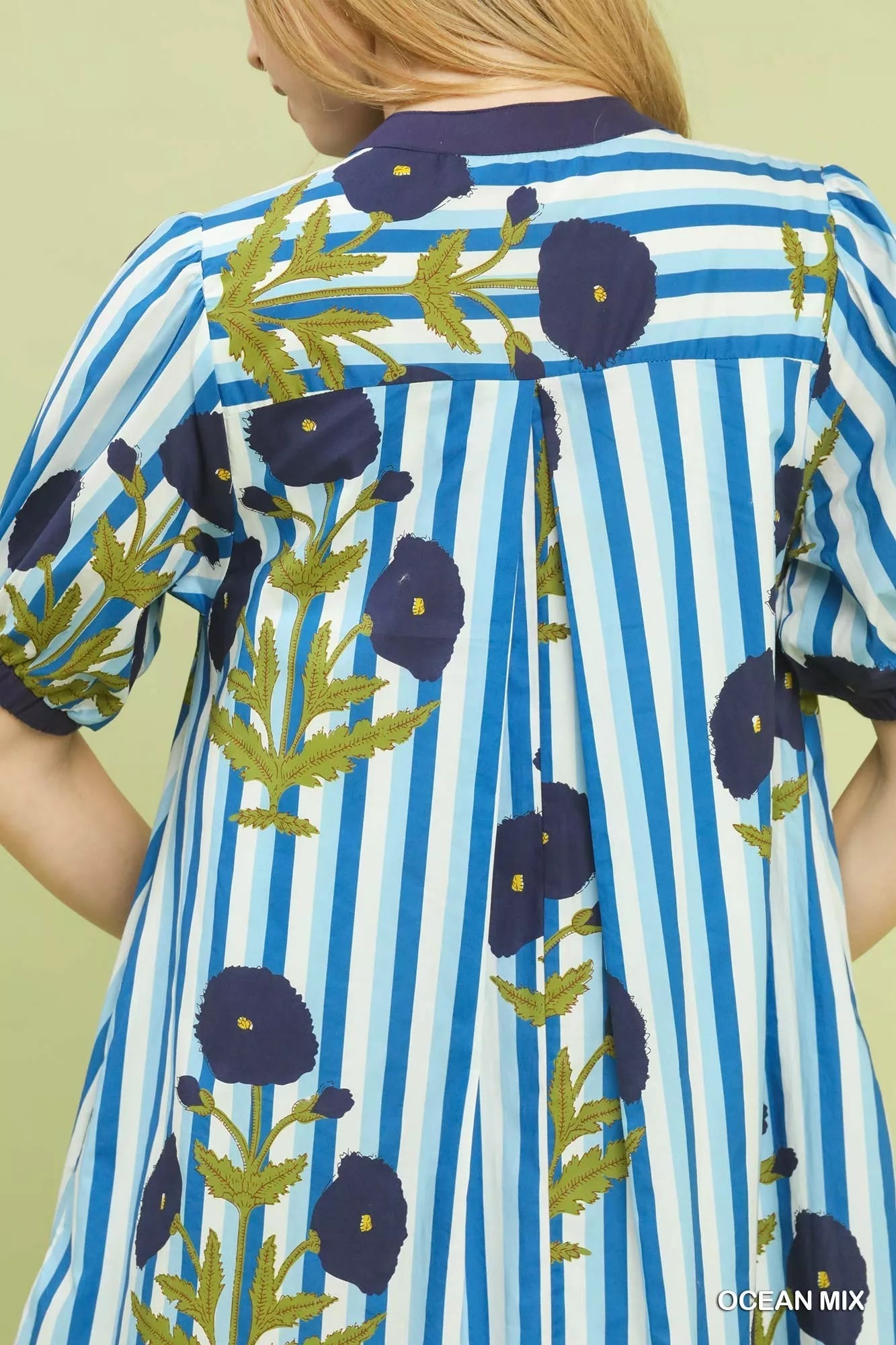 Umgee Mix Floral Stripe Contrast Dress - Desert Sunday