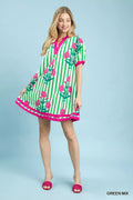 Umgee Mix Floral Stripe Contrast Dress - Desert Sunday