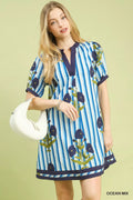 Umgee Mix Floral Stripe Contrast Dress - Desert Sunday
