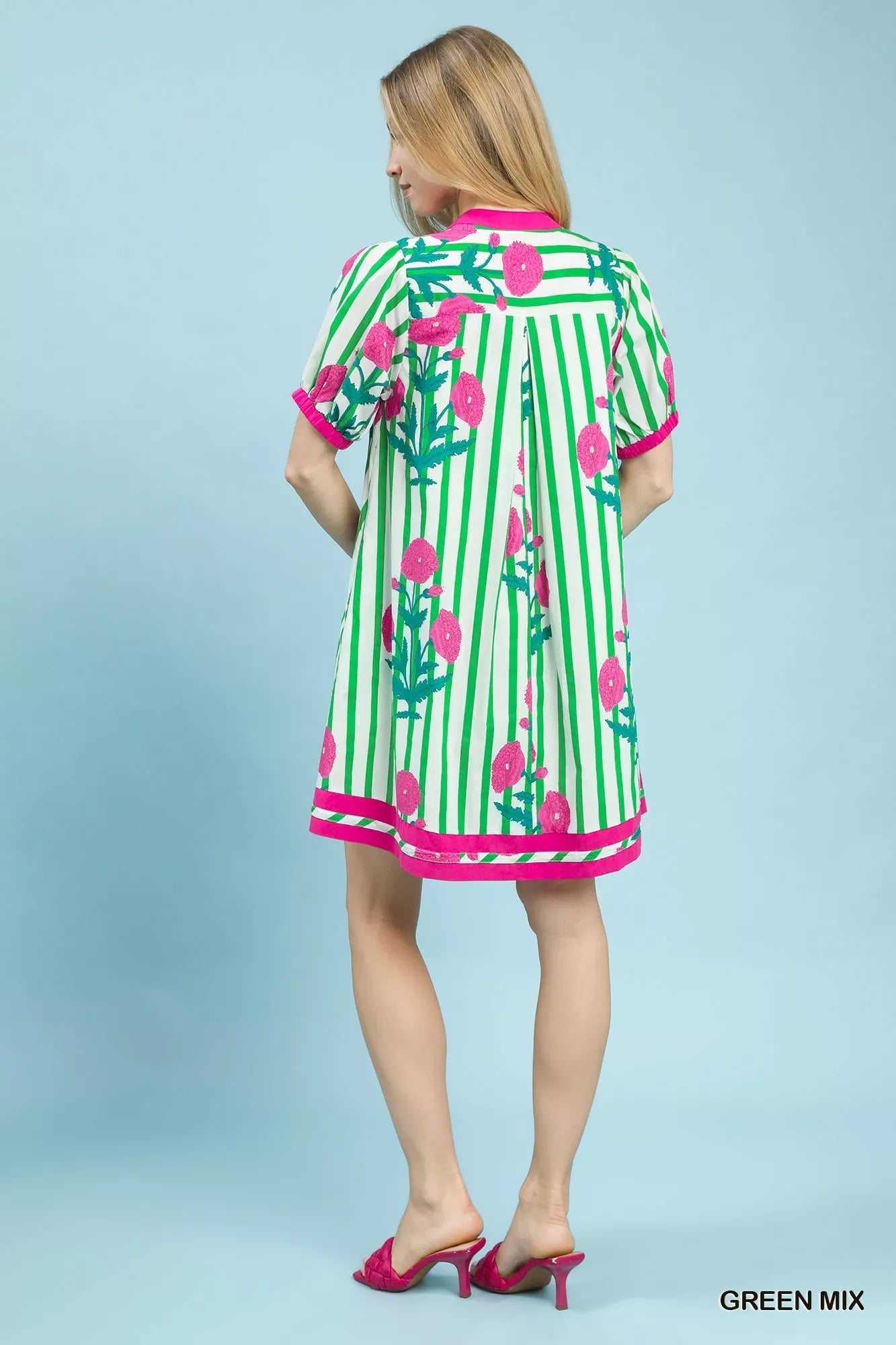 Umgee Mix Floral Stripe Contrast Dress - Desert Sunday