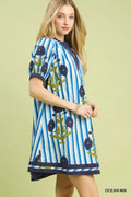 Umgee Mix Floral Stripe Contrast Dress - Desert Sunday