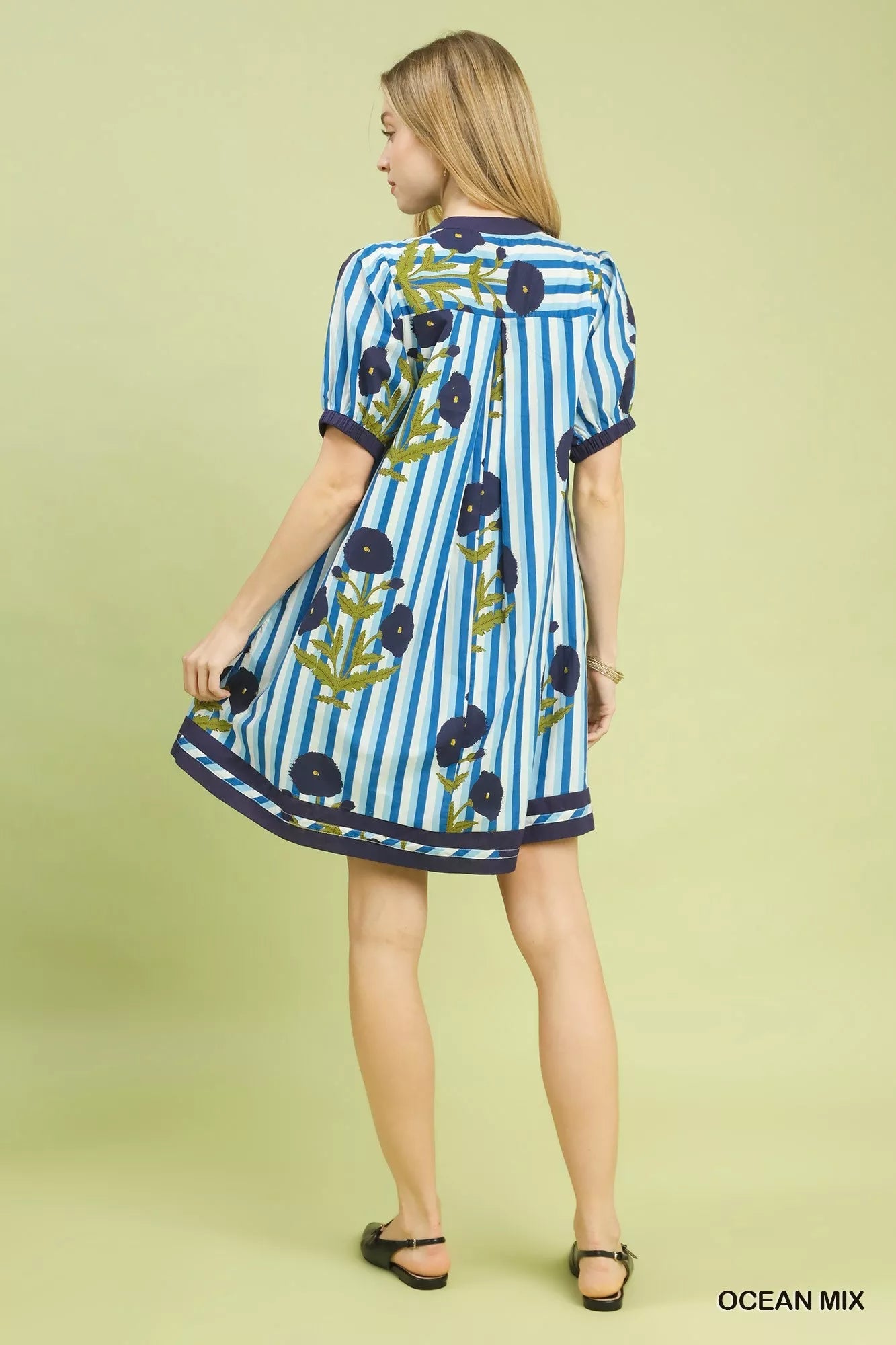 Umgee Mix Floral Stripe Contrast Dress - Desert Sunday