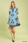 Umgee Mix Floral Stripe Contrast Dress - Desert Sunday