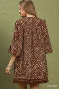 Umgee Mix Geometric Print V-Neck Tassel Detail Tunic Dress - Desert Sunday