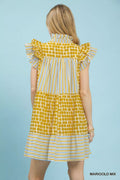 Umgee Mix Patchwork Flutter Sleeve Tiered Dress - Desert Sunday