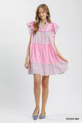 Umgee Mix Patchwork Flutter Sleeve Tiered Dress - Desert Sunday