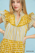 Umgee Mix Patchwork Flutter Sleeve Tiered Dress - Desert Sunday