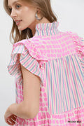 Umgee Mix Patchwork Flutter Sleeve Tiered Dress - Desert Sunday