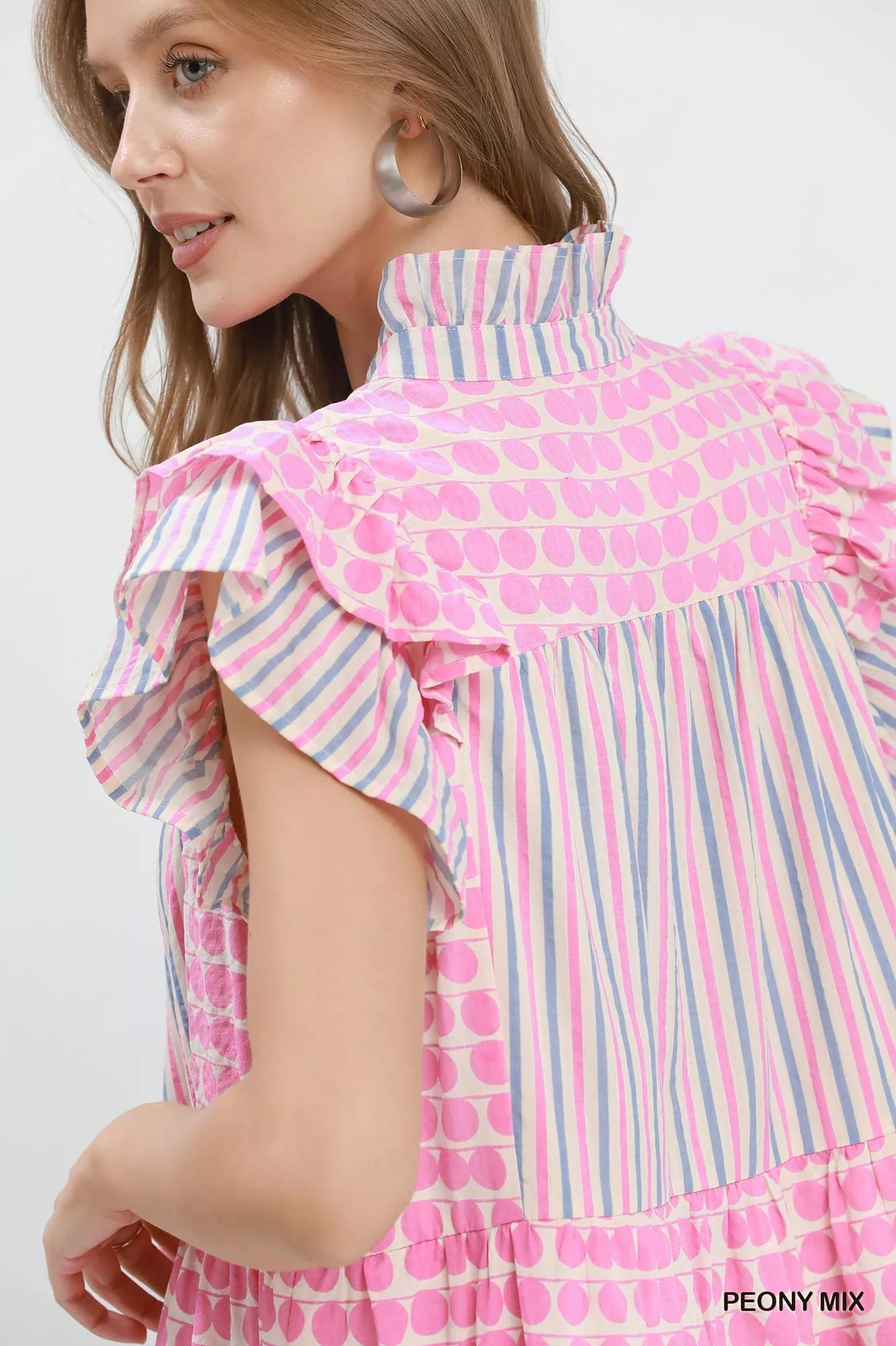 Umgee Mix Patchwork Flutter Sleeve Tiered Dress - Desert Sunday
