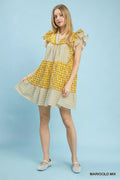 Umgee Mix Patchwork Flutter Sleeve Tiered Dress - Desert Sunday