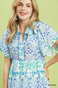 Umgee Mixed Floral Tiered Mini Dress with Flutter Sleeves - Desert Sunday