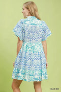 Umgee Mixed Floral Tiered Mini Dress with Flutter Sleeves - Desert Sunday