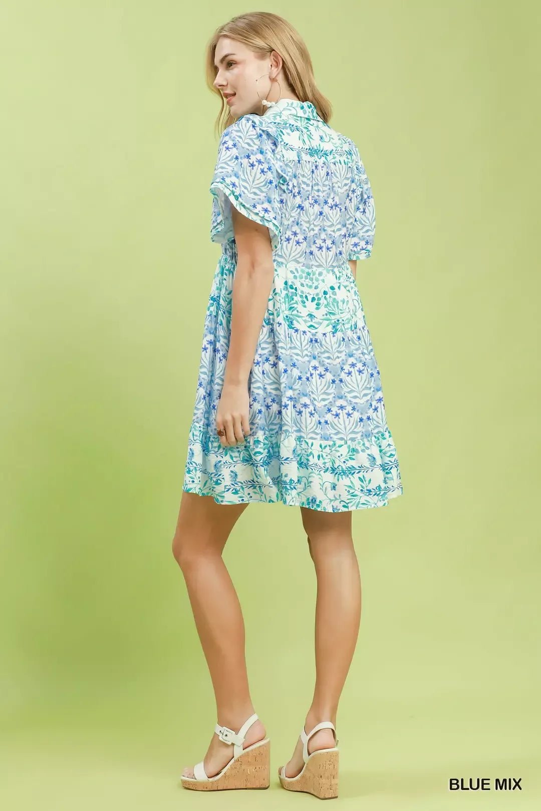 Umgee Mixed Floral Tiered Mini Dress with Flutter Sleeves - Desert Sunday