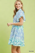 Umgee Mixed Floral Tiered Mini Dress with Flutter Sleeves - Desert Sunday