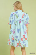 Umgee Multi Flower Print V-Neck Dress - Desert Sunday