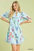 Umgee Multi Flower Print V-Neck Dress - Desert Sunday