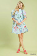 Umgee Multi Flower Print V-Neck Dress - Desert Sunday