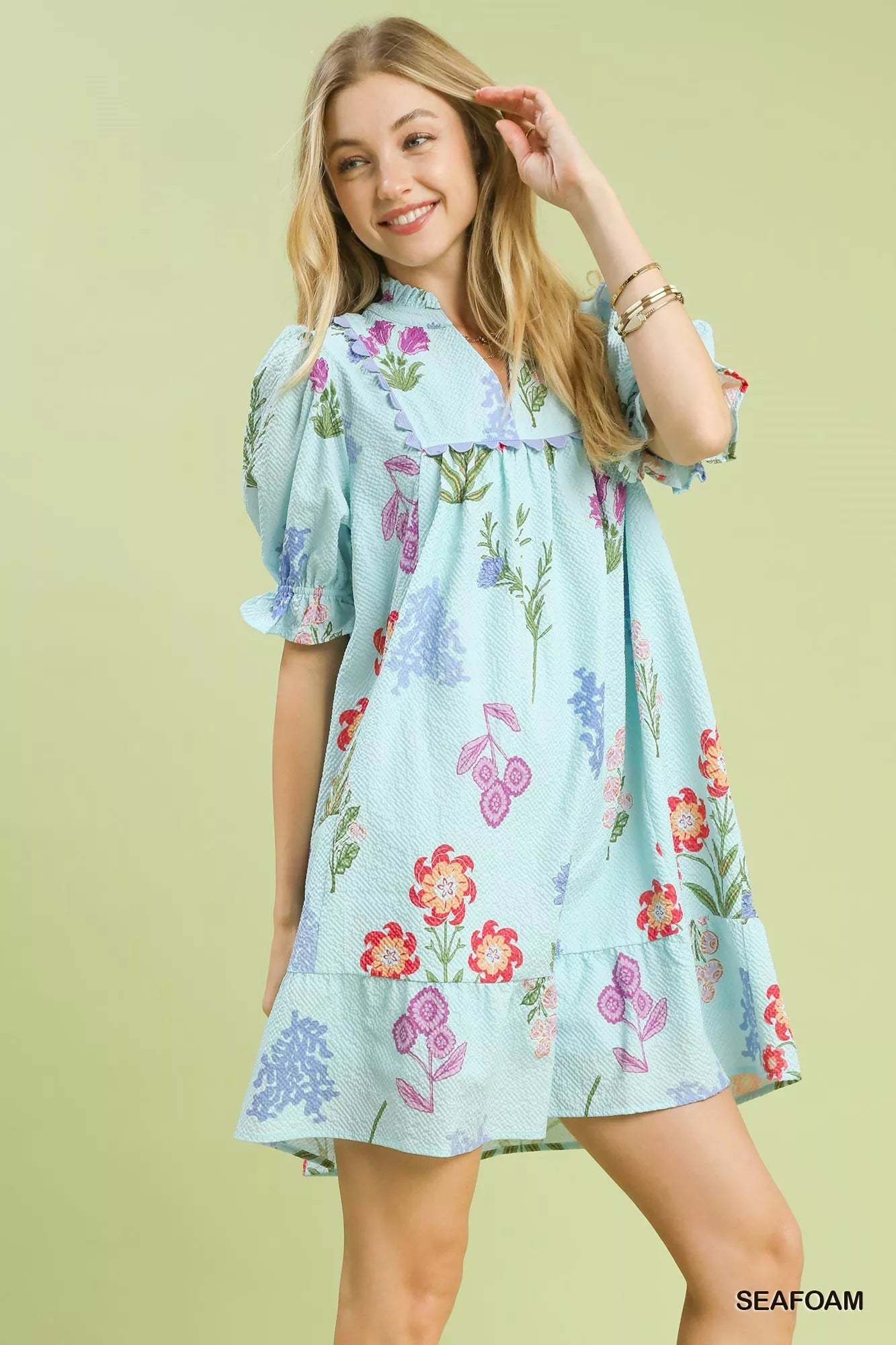 Umgee Multi Flower Print V-Neck Dress - Desert Sunday