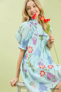 Umgee Multi Flower Print V-Neck Dress - Desert Sunday