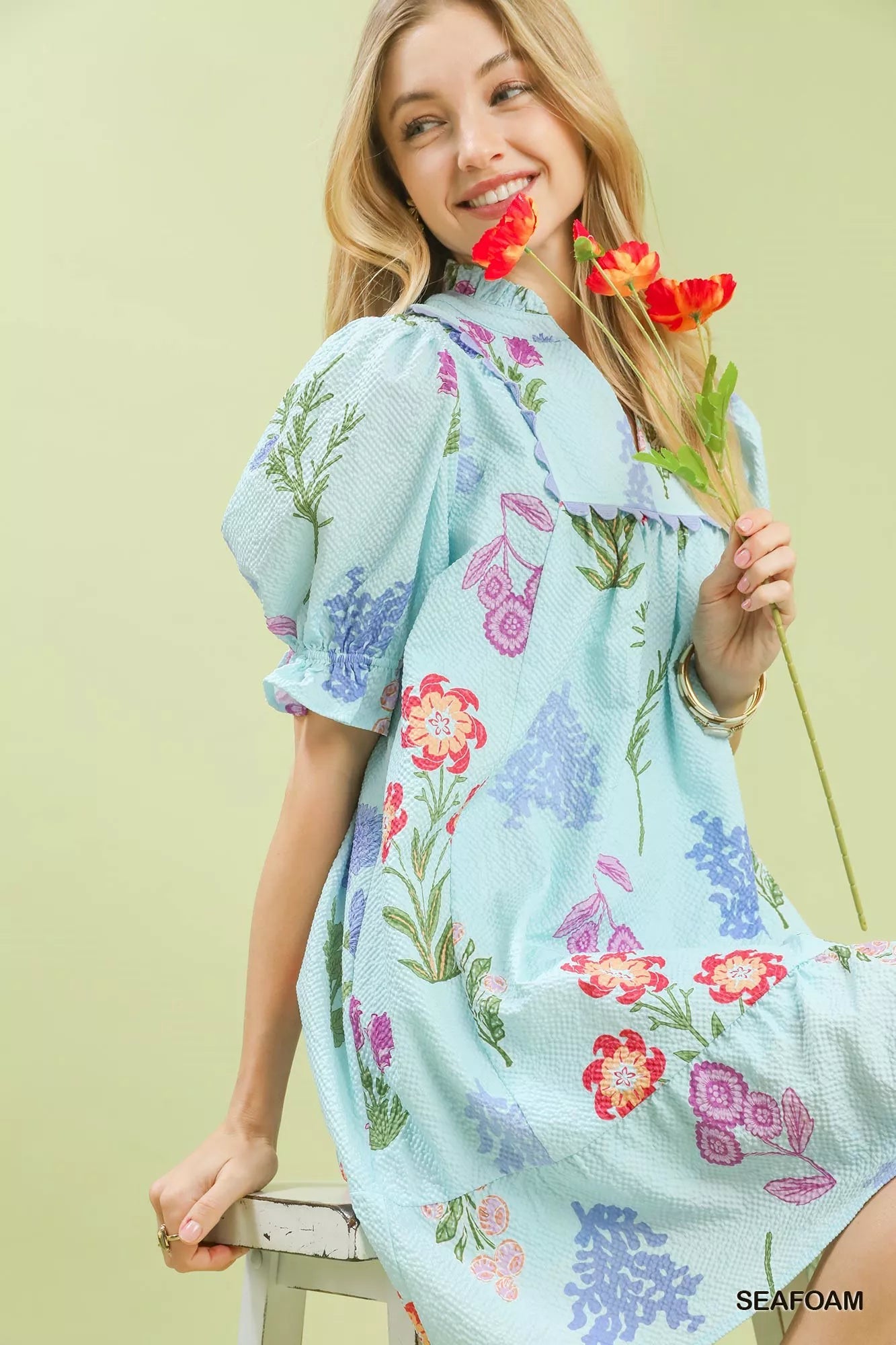 Umgee Multi Flower Print V-Neck Dress - Desert Sunday