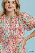 Umgee Paisley Floral Puff Sleeve Shift Dress - Desert Sunday