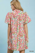 Umgee Paisley Floral Puff Sleeve Shift Dress - Desert Sunday