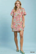 Umgee Paisley Floral Puff Sleeve Shift Dress - Desert Sunday