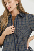 Umgee Plaid Button Down Oversized Shirt Dress - Desert Sunday
