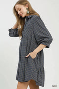 Umgee Plaid Button Down Oversized Shirt Dress - Desert Sunday