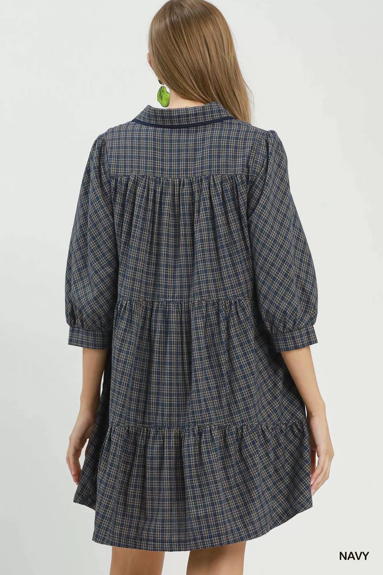 Umgee Plaid Button Down Oversized Shirt Dress - Desert Sunday