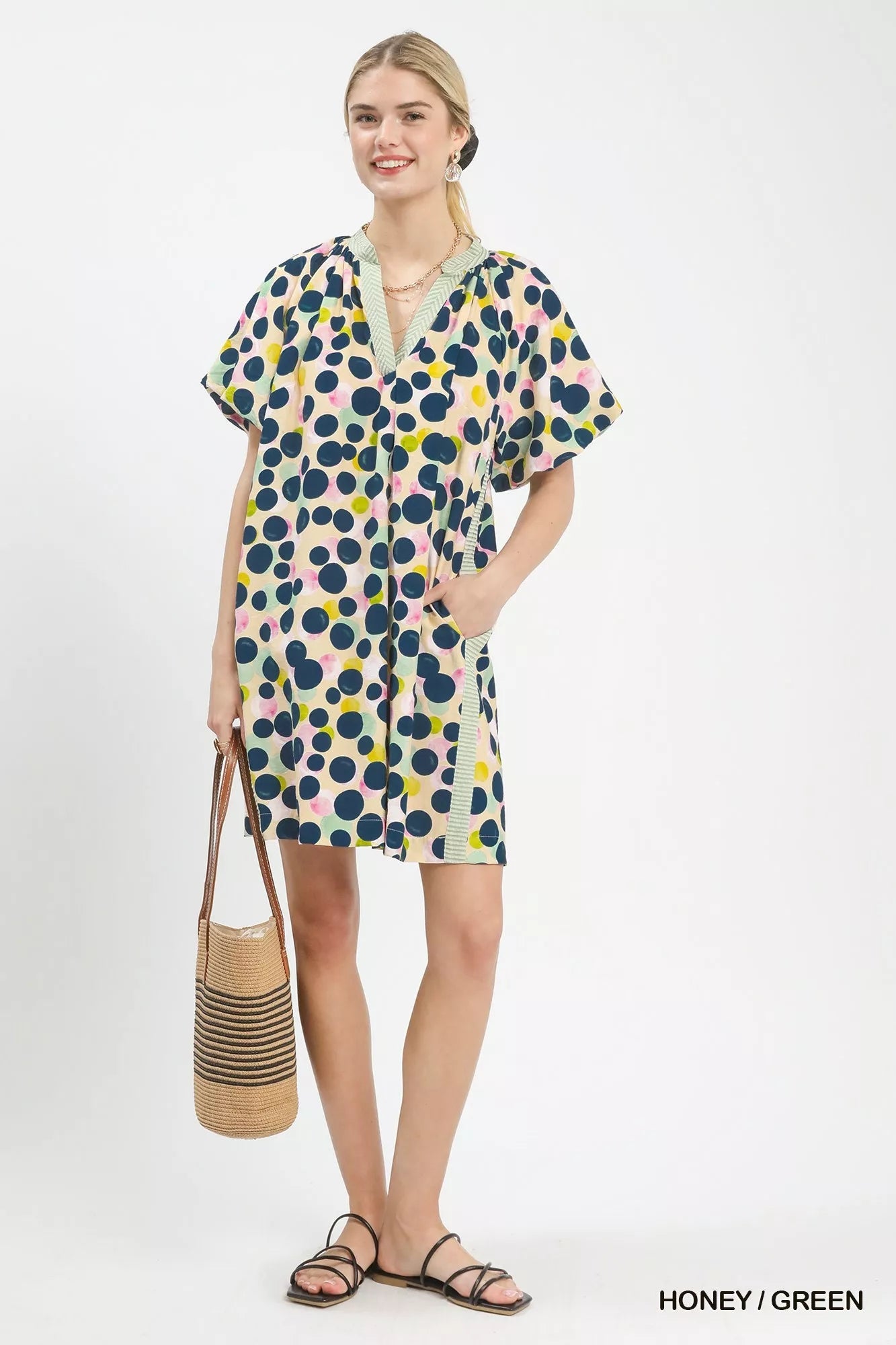 Umgee Polka Dot Print Tunic Dress - Desert Sunday
