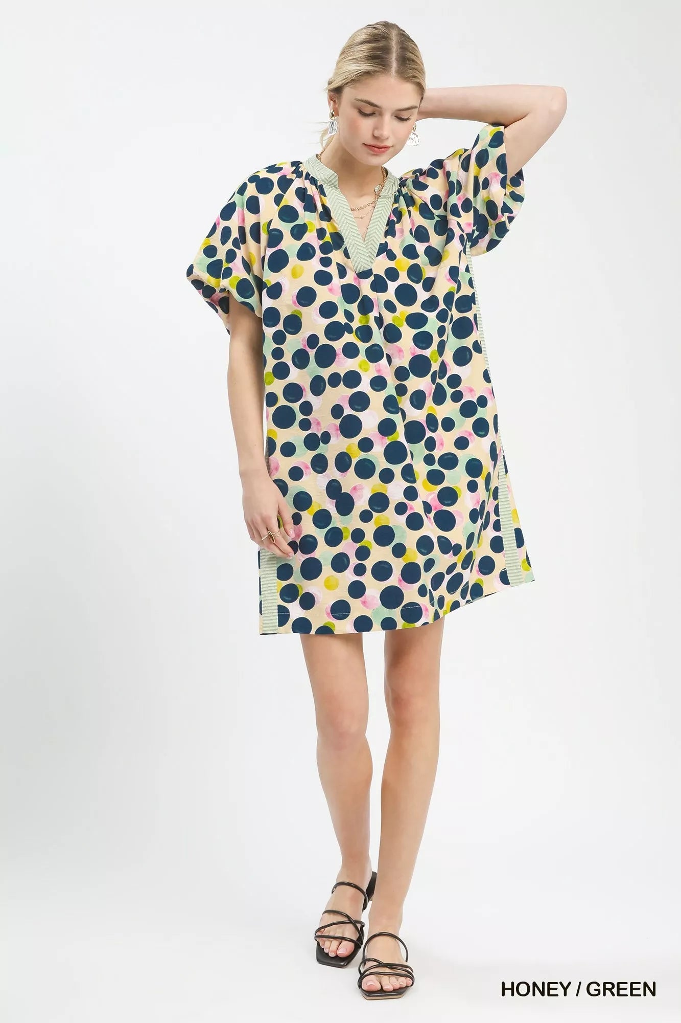 Umgee Polka Dot Print Tunic Dress - Desert Sunday