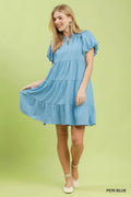 Umgee Puff Sleeve Tiered Babydoll Dress - Desert Sunday