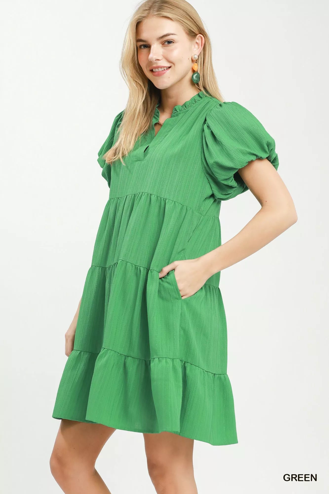 Umgee Puff Sleeve Tiered Babydoll Dress - Desert Sunday