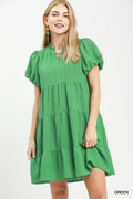 Umgee Puff Sleeve Tiered Babydoll Dress - Desert Sunday
