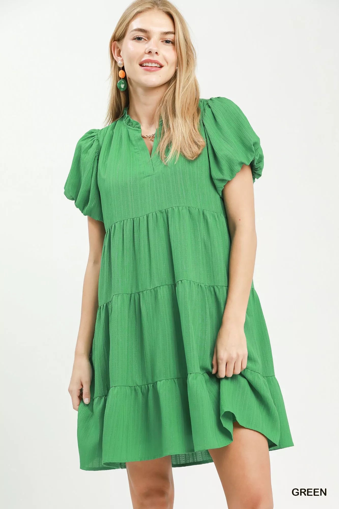 Umgee Puff Sleeve Tiered Babydoll Dress - Desert Sunday
