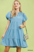 Umgee Puff Sleeve Tiered Babydoll Dress - Desert Sunday
