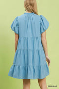 Umgee Puff Sleeve Tiered Babydoll Dress - Desert Sunday