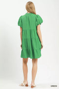 Umgee Puff Sleeve Tiered Babydoll Dress - Desert Sunday