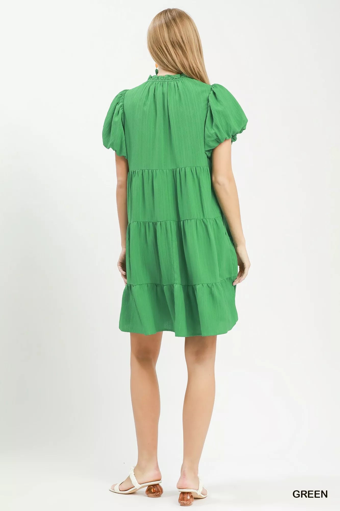 Umgee Puff Sleeve Tiered Babydoll Dress - Desert Sunday