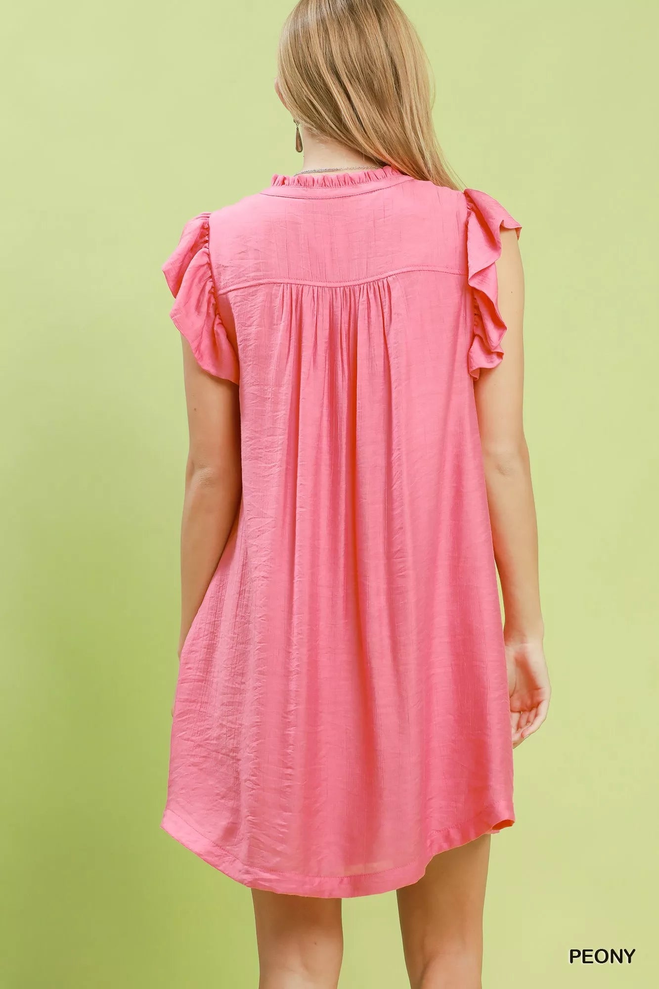 Umgee Ruffle Sleeve Henley Shift Dress - Desert Sunday